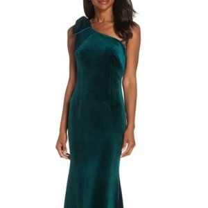 Eliza J Bow One-Shoulder Velvet Gown